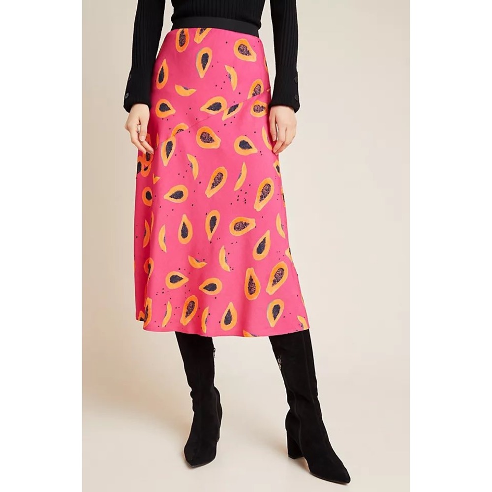 Anthropologie Corey Lynn Calter Papaya Print Midi Skirt Pink XS